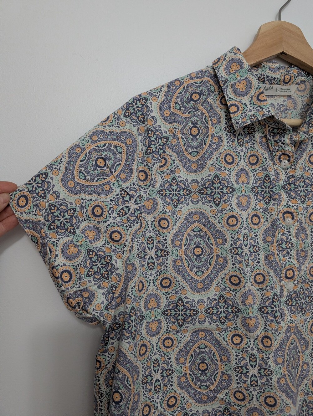 Woolrich Large Cotton T-shirt Boho Pattern Lightweight Tee Oversized Boxy Shirt